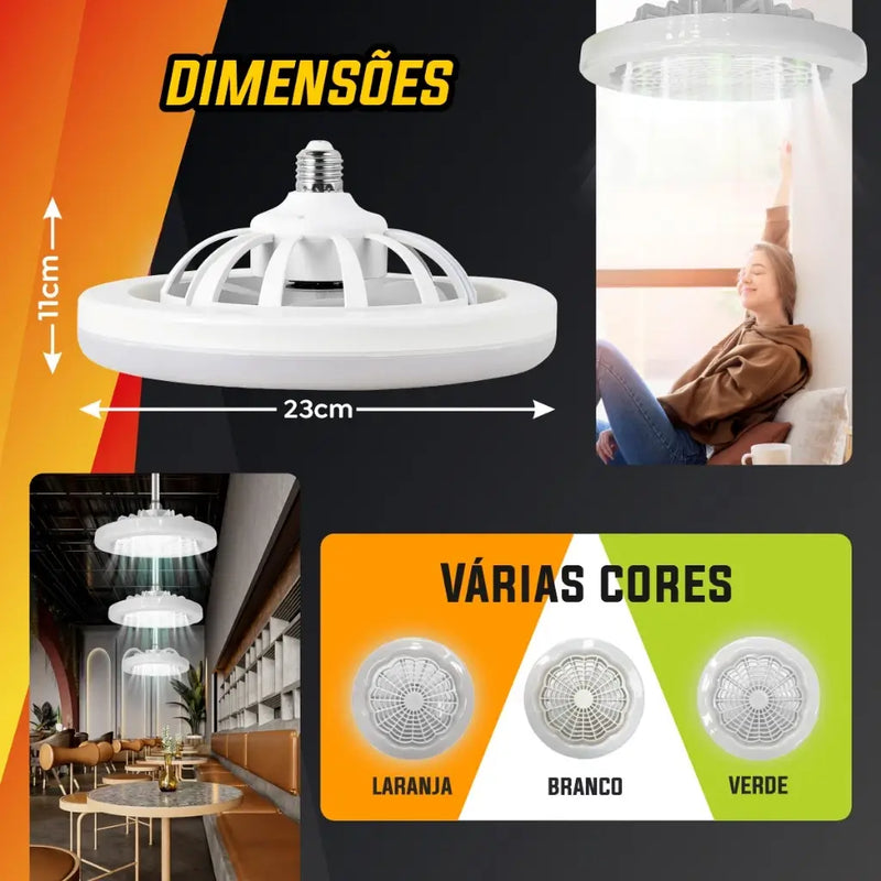 Kit com 3 Ventiladores Lâmpada De Teto Ajustável Luz Led Baixo Ruído Controle Remoto